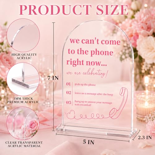 Arch Acrylic Audio Guest Book Sign, We Can't Come to the Phone Right Now Leave a Message Sign, Interactive Phone Guestbook Signage, Modern Wedding Bridal Shower Party Decor Supplies-5x7 Inch - color: Audio Guest Book Sign