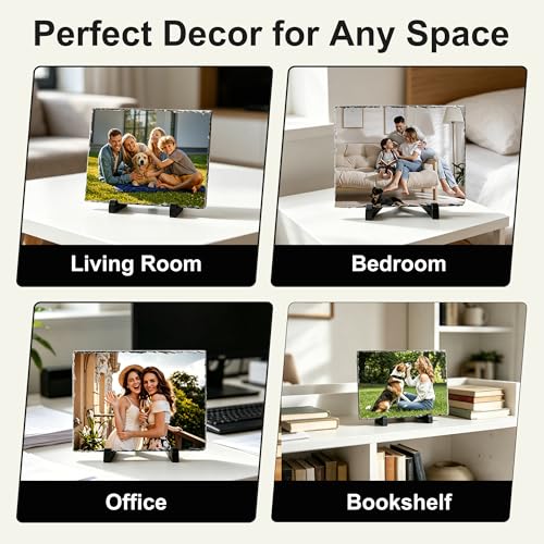 6 Pcs Sublimation Slate Blanks 7.5"x5.7", Sublimation Plaque Photo Slate Rock Stone Picture Frame Blanks Bulk with Display Stand for Gifts Memorials Desktop, Individually Packaged, Rectangular - size: 6"x8"(6 pcs)