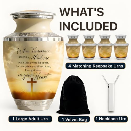 Sunset Cross Cremation Urns for Human Ashes Set of 6 for Adults Men & Women - color: Sunset Cross With Text Set
