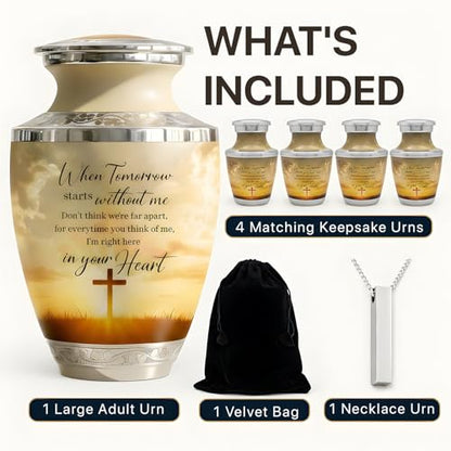 Sunset Cross Cremation Urns for Human Ashes Set of 6 for Adults Men & Women - color: Sunset Cross With Text Set