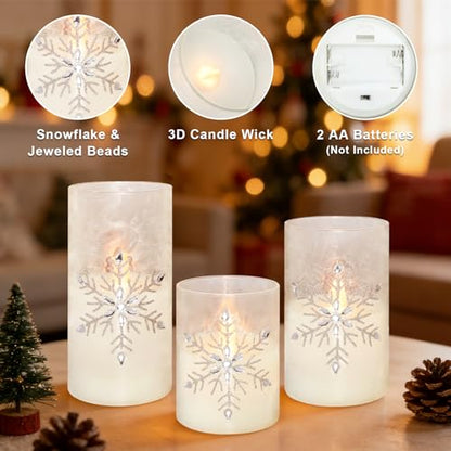 Crystal Club Christmas Flameless Candles, Battery Powered LED Candles - style: Snowflake Design
