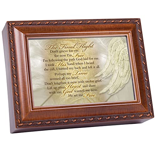 Cottage Garden Final Flight Bereavement Woodgrain Rope Trim Inspirational Music Box Plays Amazing Grace