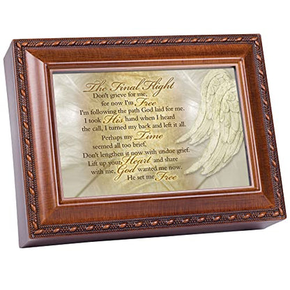 Cottage Garden Final Flight Bereavement Woodgrain Rope Trim Inspirational Music Box Plays Amazing Grace