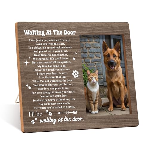 Pet Memorial Photo Frame - Waiting At The Door Dog Wooden Tabletop Picture Frame - Sympathy Memorial Gifts For Loss Of Dog Cat Owner - In Loving Memory Frame Favors -09