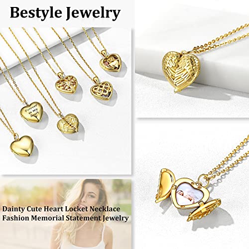 Bestyle Sterling Silver Heart Locket Necklace for Women, Dainty Cute Small Heart Locket Pendant in Gold/Rose Gold/Silver, Love Statement Jewelry Gift for Mother Wife - color: D1. Angel Wing-Gold-Locket Only, NO Custom