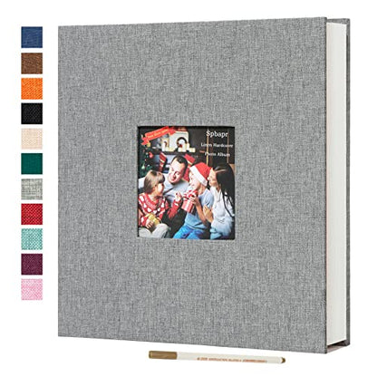 Spbapr Large Photo Album Self Adhesive 3x5 4x6 5x7 8x10 Pictures Magnetic Scrapbook Linen Cover DIY Album with A Metal Pen 11"x10.6"40pages - color: Grey, size: 11''x10.6''40pages
