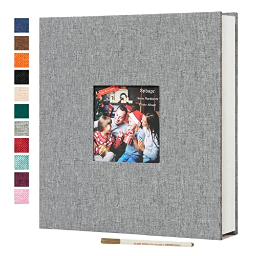 Spbapr Large Photo Album Self Adhesive 60 Pages Linen cover DIY Magnetic Scrapbook album with A Metal Pen Hold 3x5 4x6 5x7 6x8 8x10 Pictures Grey - color: Grey, size: 11''x10.6''60pages