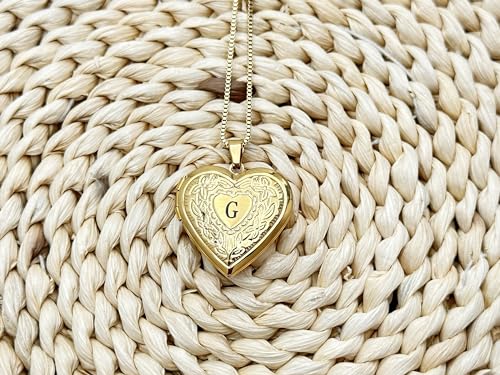 GOKING Love Heart Memory Locket Necklace Holds Pictures for Women - color: Letter G
