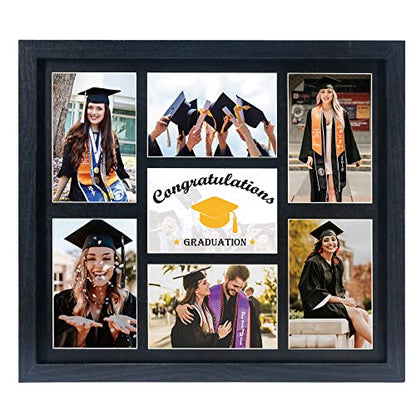 GMFrames Graduation Picture Frame Collage with 7 Openings Multi 4X6 Photo Frame with Wall Hanging for Keepsake Gifts Black - color: Black 4*6(7) Frame with Black Mat