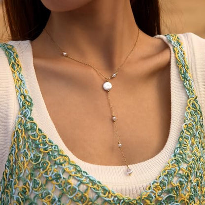 Silver/Gold Plated Angel Wing Pendant Necklace for Women Men | 18K Gold Guardian Angel Wings Feather Necklace Stainless Steel Simple Minimalist Necklaces Birthday Christmas Jewelry Gifts - color: Pearl Gold Y Necklace
