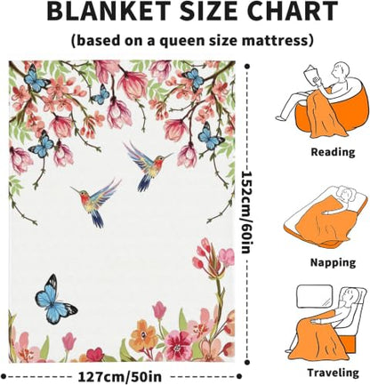 Butterfly Flowers Fleece Throw Blanket, Flannel Blankets for Couch 50"×60" - color: Hummingbird