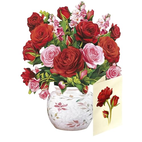Freshcut Paper Blooming Roses 6 Inch Life-Sized 3D Pop Up Card – Anniversary, Valentine's Day, Mothers Day, Thank You, Gifts for Mom and Her – Includes Notecard and Envelope - color: Blooming Roses, size: Mini