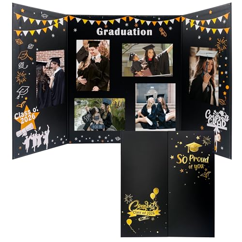 GMFrames Graduation Trifold Poster Board Picture Display Boards 2026 Grad Party Decorations Multiple Photo Table Display for Senior High School, College and University