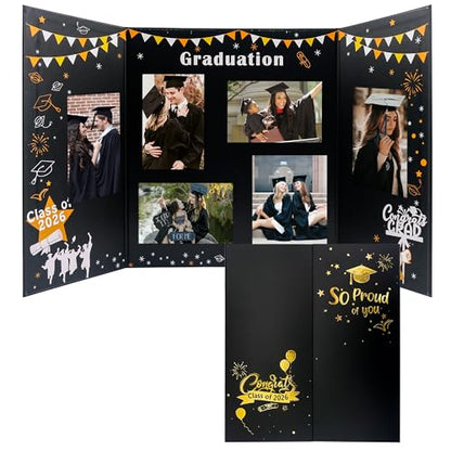 GMFrames Graduation Trifold Poster Board Picture Display Boards 2026 Grad Party Decorations Multiple Photo Table Display for Senior High School, College and University