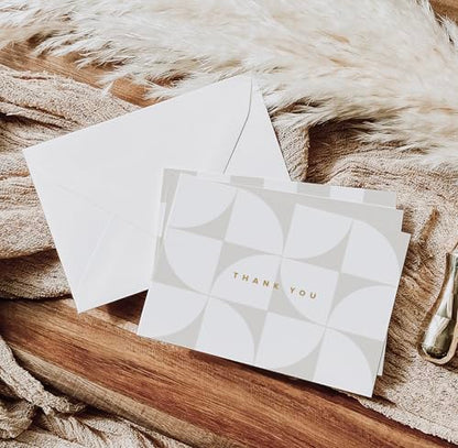 ThreeKin Collective 24-Pack Thank You Cards - 4 Elegant Beige Designs (6 Each) | 3.5” x 5” Folded Cards with Real Gold Foil Stamp | Wedding, Bridal, Baby Shower, and Party Stationery, USA Business - style: Beige