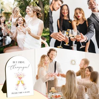 But First, Champagne Wedding Welcome Wooden Sign, Gender Reveal Graduation Baby Bridal Shower Birthday Party Decorations, Reception Ceremony Home Bubbly Bar Supplies, 7x10 Inches - color: champagne