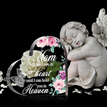 Blulu Sympathy Gift Loss of Mom Acrylic Heart Keepsake,6 x 6 x 0.6 Inches | Memorial for Loss of Loved One, Bereavement Condolence Decor, Grieving Sympathy Angel Keepsake Wings Floral Print - size: 6 x 6 x 0.6 Inches