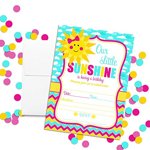 Amanda Creation Ray of Sunshine Girl Birthday Party Fill In Invitations, set of 20 including envelopes - style: Ray of Sunshine Girl