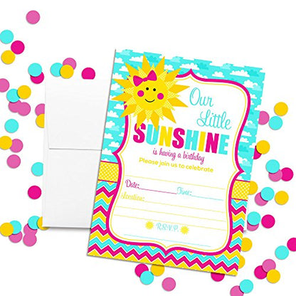 Amanda Creation Ray of Sunshine Girl Birthday Party Fill In Invitations, set of 20 including envelopes - style: Ray of Sunshine Girl