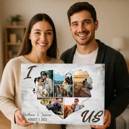 KiKiLuna Personalized I Love Us Couples Picture Frame, Family Picture Frame | Custom Couple Names and Date, Rustic Heart Photo Collage, Framed Wall Art for Anniversary, Wedding and Valentine's Day - color: Style14