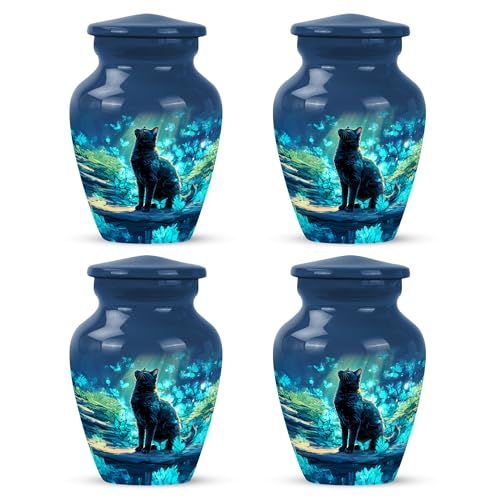 Yatskia Cat with Blue Butterflies Mini Memorial Keepsake Urns for Human Ashes Adult Mother and Father, Little Funeral Urn for Ashes Adult, (Classic Pack of 4, 3 Inch) - color: #4 Cat, size: 3 Inch (Pack of 4)
