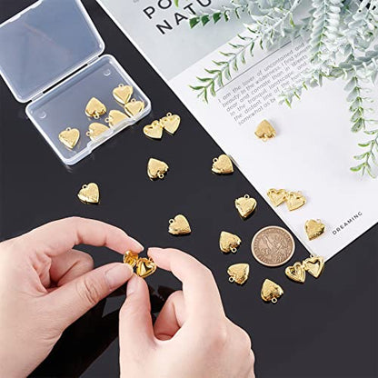 PH PandaHall Golden Locket Charms, 20pcs Brass Locket Pendants Photo Frame Charms Metal Heart Pendants Heart Charms Memory Photo Pendant for DIY Memorial Necklace Jewelry DIY Craft Mother's Day Decor