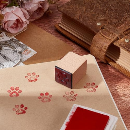 OLYCRAFT Wooden Rubber Stamp Paw Print Wooden Craft Stamp 1x1x1.2 Inch Mini Rubber Stamps Wood Stamping Tool for DIY Art and Craft Journals Albums Scrapbooking Card Making Planner Envelope - style: Paw Print
