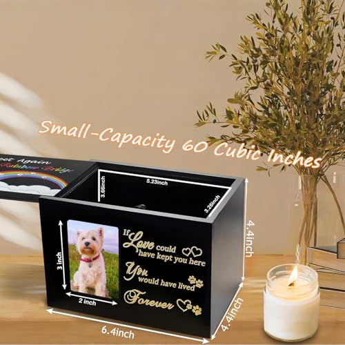 Solid Wood Pet Urns for Dog or Cat Ashes,Rainbow Bridge Memorial | Small Dog Urn for Ashes Keepsake, Dog Cremation Ashes Box with Photo Frame&Black Flannel Lining, Pet Loss Remembrance Gift - size: Small - Capacity 60 Cubic Inches