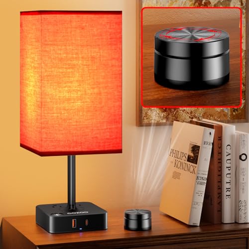 Bedroom Nightstand Lamp with Charger, Touch Table Lamps with Remote Control - color: Red