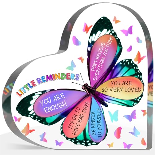 Little Reminders Sign, Inspirational Gifts for Women Men, Recovery Self Care Encourage Gifts for Friends Coworkers, Positive Affirmation Butterfly Desk Decor Plaque - style: Little reminders
