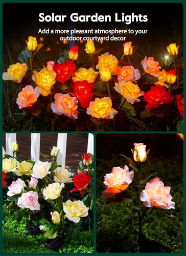 Brightown Solar Garden Lights, 4 Pack LED Rose Flower Lights Waterproof - color: Rose