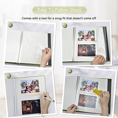 Popotop Large Photo Album Self Adhesive 4x6 5x7 8x10 Scrapbook Album DIY Picture Book,Gifts for Mom,Family Baby and Wedding,with Metal Pen and Plastic Board - color: Matcha green, size: 11.5"x10.6"40pages