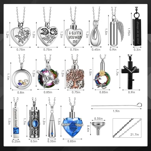 15 Pcs Urn Necklace for Ashes Women Keepsake Cremation Jewelry Stainless Steel Cross Heart Cubic Locket Ashes Necklace for Human Loved One - color: Blue