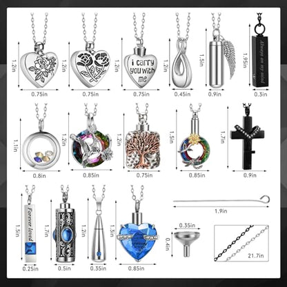 15 Pcs Urn Necklace for Ashes Women Keepsake Cremation Jewelry Stainless Steel Cross Heart Cubic Locket Ashes Necklace for Human Loved One - color: Blue