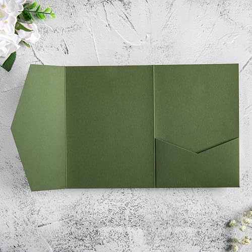 20Pcs 5.12x7.09 inch Tri-fold Wedding Invitation Cards for Quinceanera Bridal Shower Baby Shower Party Invite (Olive Green) - color: Olive Green