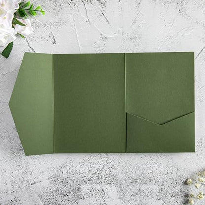 20Pcs 5.12x7.09 inch Tri-fold Wedding Invitation Cards for Quinceanera Bridal Shower Baby Shower Party Invite (Olive Green) - color: Olive Green