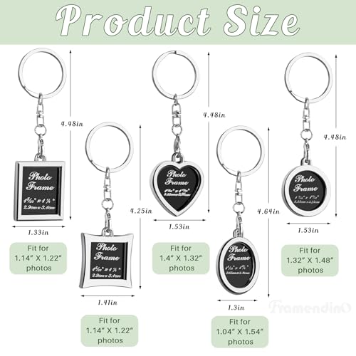 Framendino, 10 Pack Mini Photo Keychain Set Metal Frame Pictures Holder Detachable Key Chains DIY Locket Rings for Wedding Birthday Gift