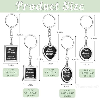 Framendino, 10 Pack Mini Photo Keychain Set Metal Frame Pictures Holder Detachable Key Chains DIY Locket Rings for Wedding Birthday Gift