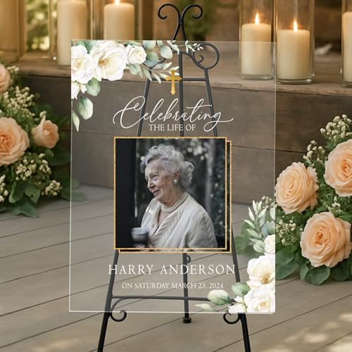 Celebration Of Life Sign, White Greenery Funeral Welcome Sign, Editable In Loving Memory Sign, Gold Cross Memorial Sign, Memorial Yard Sign - color: Color 8