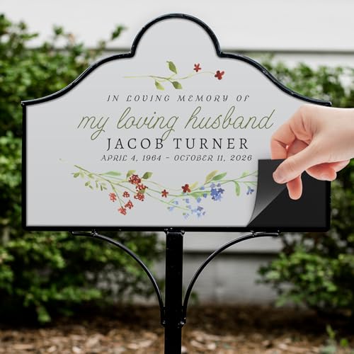 Personalized Garden Stake, Metal Memorial Plaque, in Loving Memory Gift - color: Floral