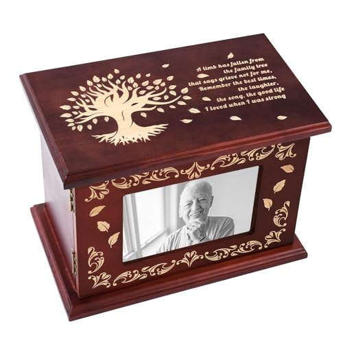 Cremation Urns for Adult Human Ashes Male or Female, Funeral Urns for Ashes with Photo Frame, Solid Walnut Wooden Burial ERN Memorial Keepsake Box for Adults 280LBS (Tree of Life)