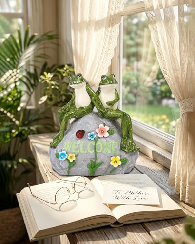 Nacome Solar Garden Outdoor Statues Frog with Succulent - color: Green Frog