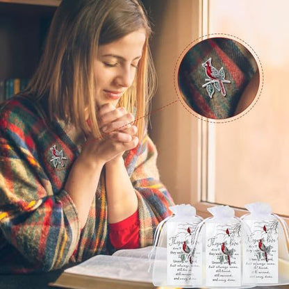 Jexine 240 Pcs Cardinal Pins Bulk Gift Funeral Favor Memorial Cards,Elegant | Include 80 Cardinal Pins, 80 Cards, 80 Gift Bags, Celebration of Life Favors Memorial Keepsakes for Funeral Service Guests - style: Elegant