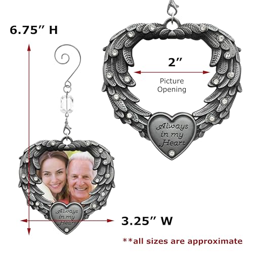 Sympathy Memorial Wind Chime & Photo Ornament Gift Set – “I Thought of You with Love Today” Engraved Chime – Angel Wings “in Loving Memory” Picture Ornament -2” Photo – Bereavement & Funeral Gift