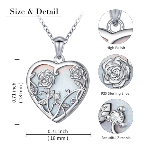 Yearace Urn Necklace for Ashes Sterling Silver Filigree Locket Necklace that Holds Pictures Heart Keepsake Memorial Necklace Cremation Jewelry for Ashes for Women Men - style: Opal Rose Urn Necklace