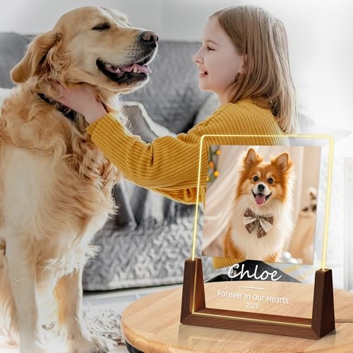 Personalized Dog Memorial Gifts, Custom Acrylic Light Up Picture Frame | Custom Pet Loss Gifts Cat Pet Memorial Gifts with Pictures for Pet Lover, Loss of Dog Sympathy Gifts - color: style-7