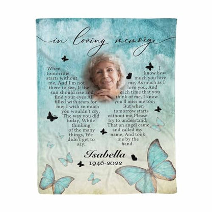 LOSARON Custom Memorial Blanket with Pictures & Name for Loss of Grandma Grandpa Mother Father Husband Wife Dog Custom Sympathy Gift - color: 1 Photo-2