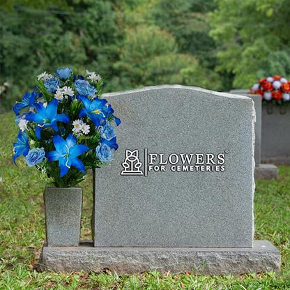 Sympathy Silks Artificial Cemetery Flowers - Gravesite Flowers - Blue Lily and Rose with White Daisies - color: Blue, size: Bouquet