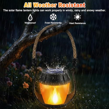 Solar Lanterns Outdoor Lights, 4 Pack Flickering Flame Hanging Lanterns | Waterproof Solar Powered Outdoor Lights for Camping Yard Garden Patio Tabletop Holiday Decorations - size: 4 Pack
