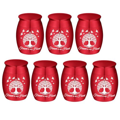 Small Keepsake Urn for Human Ashes Tree of Life Cremation Urns Mini Set of 7 Urns Perfect Stainless Steel Memorial Ashes Holder Small Funeral Ash Urn-Forever in My Heart (7Pcs-Red) - color: 7pcs-red